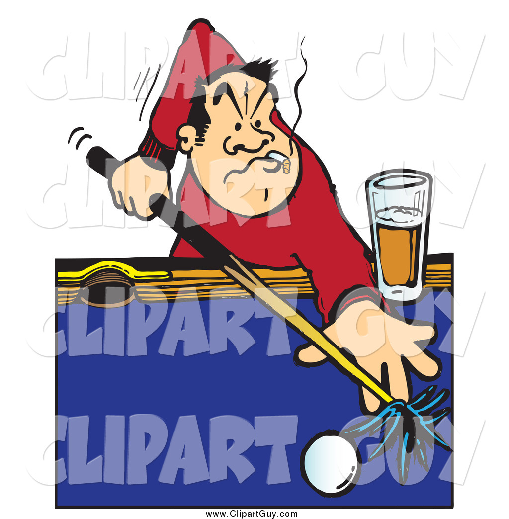 Larger Preview Clip Art of a Billiards Player Aiming a