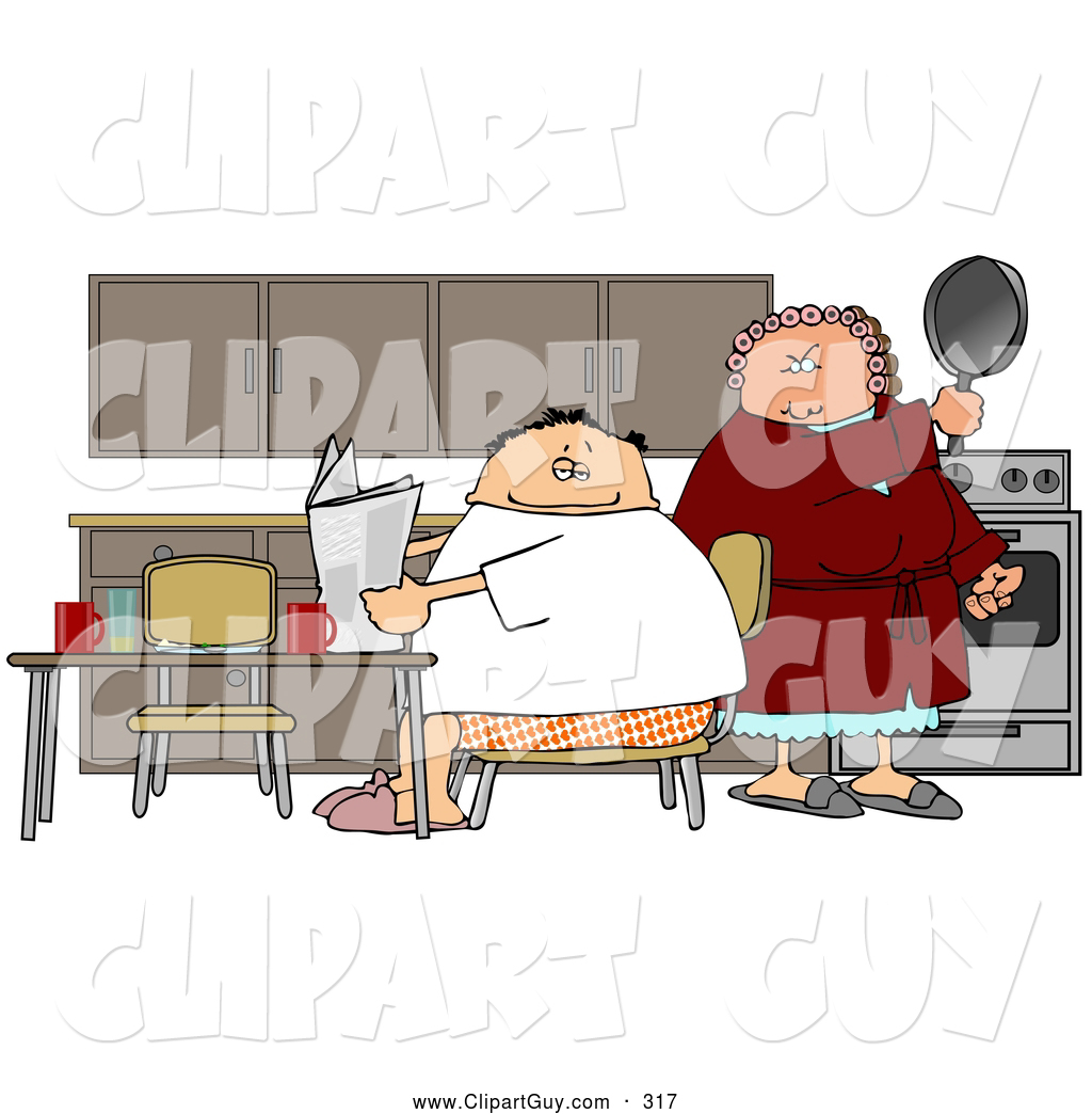 Larger Preview: Clip Art of AMad Wife Preparing to Hit Her Lazy ...