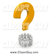 Clip Art of a 3d Yellow Question Mark Above a Circle of White People by