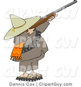 Clip Art of a Bandito Aiming a Rifle and Getting Ready to Shoot at Something by Djart