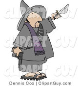 Clip Art of a Bandito Pointing a Gun down and Knife up by Djart