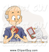 Clip Art of a Bird Offering His Cell Phone to a Senior White Man by BNP Design Studio