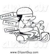Clip Art of a Black and White Pizza Delivery Boy on a Scooter by Gnurf