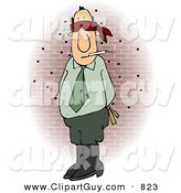 Clip Art of a Blindfolded Caucasian Businessman Standing and Waiting for His Execution by the Firing Squad by Djart