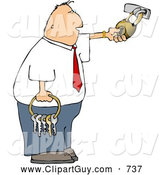 Clip Art of a Bored Businessman Holding a Ring of Keys and Unlocking a Padlock by Djart