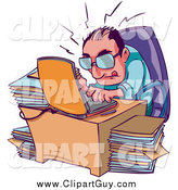 Clip Art of a Businessman Typing Away on His Laptop, Surrounded by Stacks of Files by Tonis Pan
