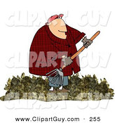 Clip Art of a Caring Obese Man Raking Dead Leaves from a Lawn by Djart