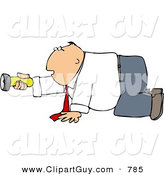 Clip Art of a Caucasian Businessman Crawling on the Ground While Pointing a Flashlight in the Darkness by Djart