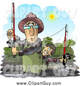 Clip Art of a Caucasian Grandpa and Grandson Fishing in a River on a Sunny Day by Djart