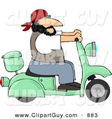 Clip Art of a Caucasian Harley Biker Man Wearing a Bandanna and Driving a Motor Scooter by Djart
