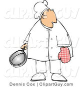 Clip Art of a Caucasian Male Chef Wearing an Oven Mitten and Holding a Cooking Pot by Djart