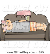 Clip Art of a Caucasian Male Couch Potato Laying on His Couch, Watching TV, and Drinking Beer by Djart