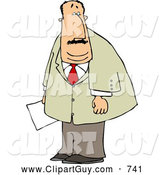 Clip Art of a Caucasian Obese Businessman Holding a Document in His Hand by Djart