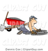 Clip Art of a Cement Layer Man Spreading Cement on the Ground by Djart
