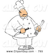Clip Art of a Chubby Overweight Male Restaurant Chef Holding a Fork and Knife by Djart