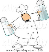 Clip Art of a Chubby White Male Chef Holding Oversized Salt and Pepper Shakers by Djart