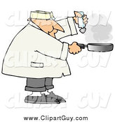 Clip Art of a Chubby White Male Chef Salting Food in a Frying Pan by Djart