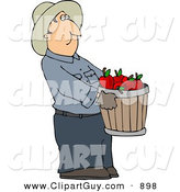 Clip Art of a Cowboy Farmer Guy Carrying a Pale of Freshly Picked Red Apples by Djart