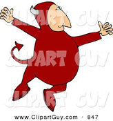 Clip Art of a Devil Jumping up in the Air with Joy by Djart