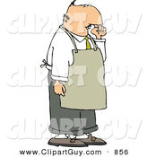 Clip Art of a Gross Restaurant Food Handler Wearing an Apron and Picking His Nose for Boogers by Djart