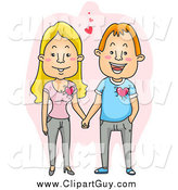 Clip Art of a Happy White Couple Holding Hands over Pink by BNP Design Studio