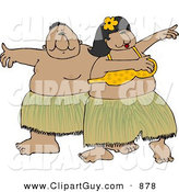 Clip Art of a Hawaiian Pair - a Man and Woman Hula Dancing Together in Hawaii Attire by Djart