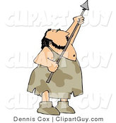 Clip Art of a Hunting Caveman Aiming His Spear Upwards at the Sky by Djart