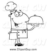 Clip Art of a Lineart Happy Serving Chef by Hit Toon