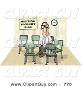 Clip Art of a Lonely Businessman Sitting and Waiting by Himself at a Meeting Which Was Scheduled for 8:00 on White by Djart