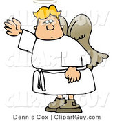 Clip Art of a Male Angel Waving His Hand for a Cab by Djart