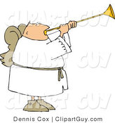 Clip Art of a Male Angel with Wings Blowing a Trumpet by Djart