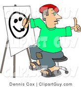 Clip Art of a Male Artist Drawing a Smiley Face on Canvas with a Paintbrush While Giving a Thumbs up to His Model by Djart