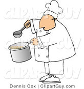 Clip Art of a Male Chef Holding a Spoon and Pot of Soup on a White Background by Djart