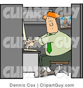 Clip Art of a Male Computer Programmer Sitting in a Cubicle Working at a Business Firm on a Computer by Djart