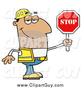 Clip Art of a Male Hispanic Traffic Director Using a Stop Sign by Hit Toon