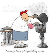 Clip Art of a Man Putting a Hamburger on or Taking It off a Smoking Barbecue (BBQ) Grill by Djart