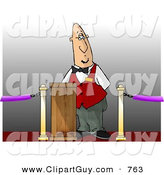Clip Art of a Movie Ticket Taker Patiently Standing Behind a Podium and Gate by Djart
