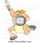 Clip Art of a Muscular White Warrior Charging to Battle with a Sword and Shield by Djart