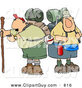 Clip Art of a Pair of Male Hikers with Backpacks and Hiking Gear by Djart