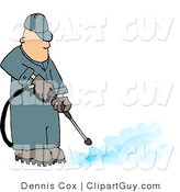 Clip Art of a Professional Man Using a Pressure Washer to Spray the Ground with Water by Djart