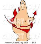 Clip Art of a Pudgy Valentine Cupid Man with Wings, Bow, an Arrow by Djart