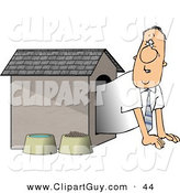 Clip Art of a Scared Businessman in the Doghouse by Djart
