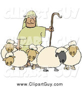 Clip Art of a Shepherd Holding a Staff and Standing with His Sheep by Djart