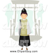 Clip Art of a Shinto Priest by an Arch by BNP Design Studio