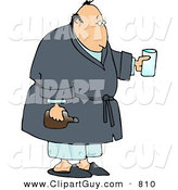 Clip Art of a Sick Man Holding Medicine While Wearing a Robe by Djart