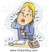 Clip Art of a Stressed Blond White Businessman Answering Phone Calls over Blue by BNP Design Studio