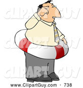 Clip Art of a Thinking Ahead Caucasian Businessman Wearing a Life Preserver Float Tube Around His Waist - Concept by Djart