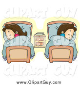 Clip Art of a White Couple Sleeping in Separate Beds by BNP Design Studio