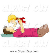 Clip Art of a White Dad Laying on His Back and Holding up His Son by BNP Design Studio