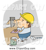 Clip Art of a White Male Builder Applying Plaster by BNP Design Studio